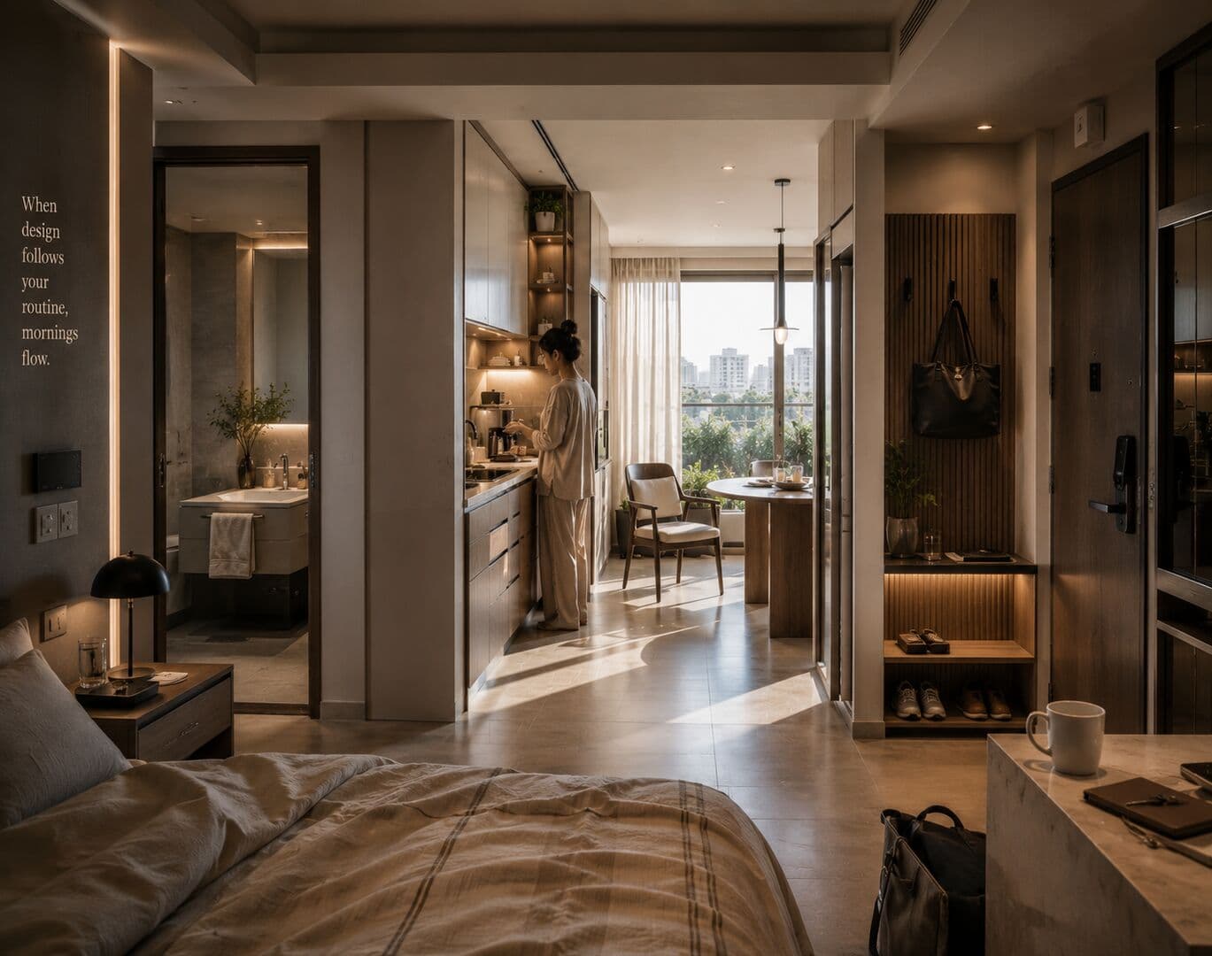 A thoughtfully designed morning flow in a compact urban home