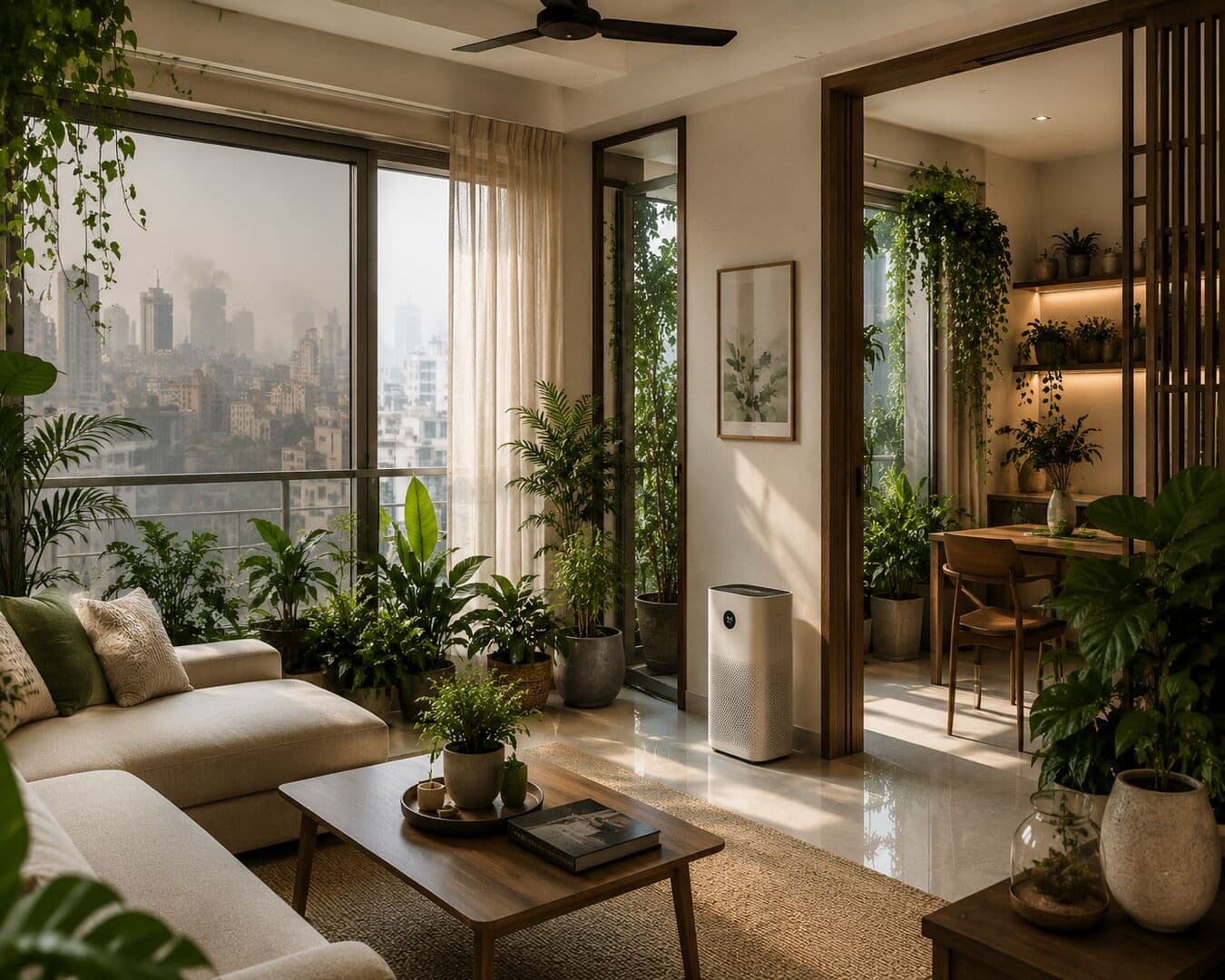 An urban apartment with sealed windows and poor indoor air quality