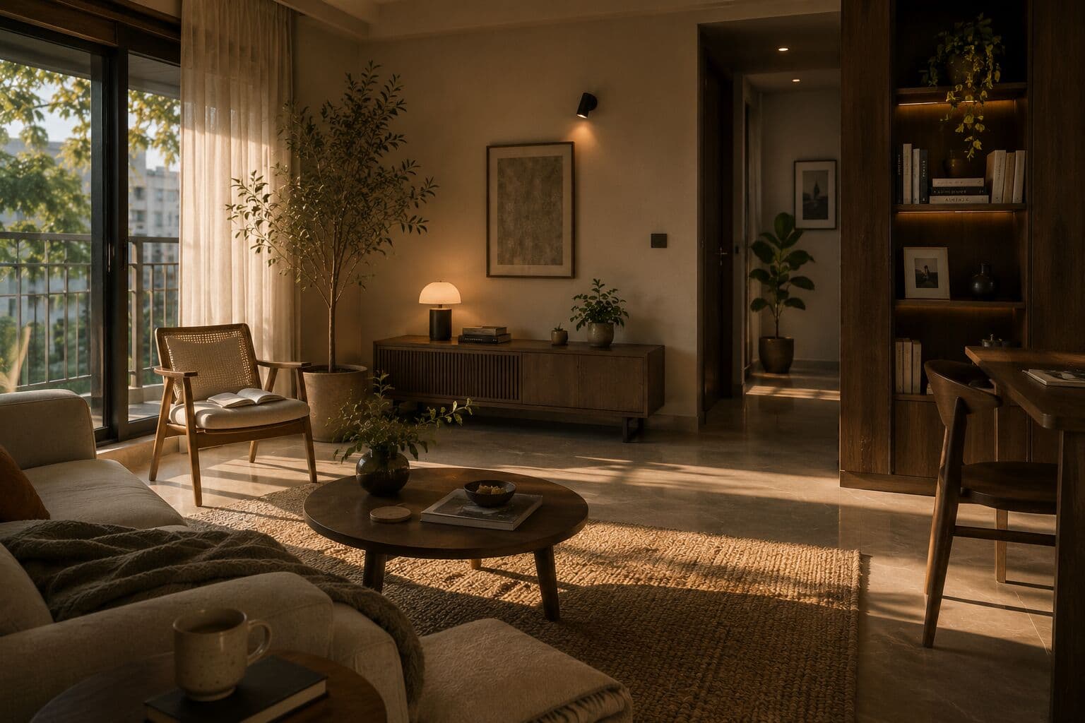 A person standing in a half-finished living room, considering the space