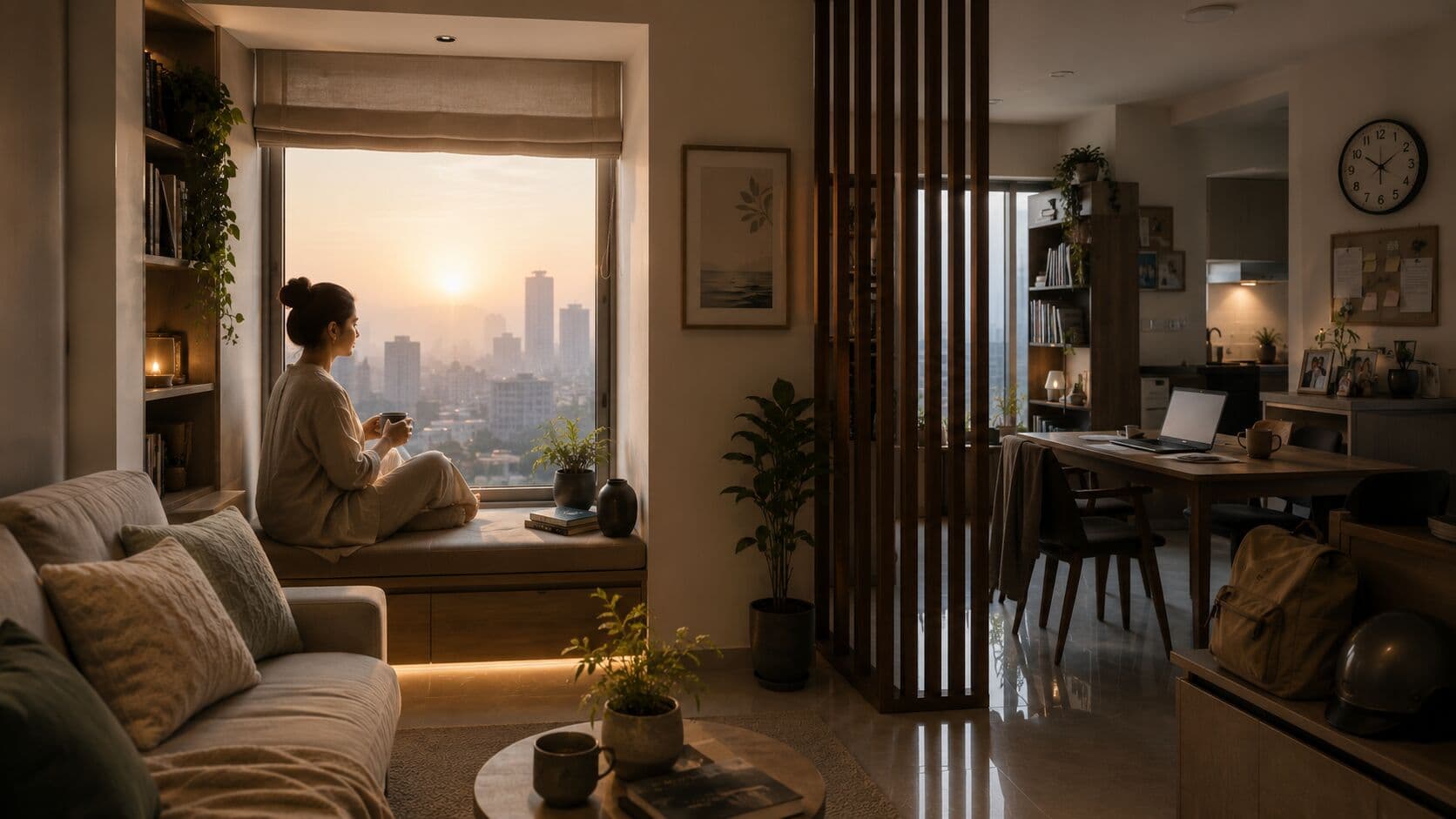 A quiet morning corner in a compact urban apartment